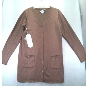 Diane Gilman DG2 Women's NWT, Glittery Brown Cardigan Sweater, Buttons, Size M